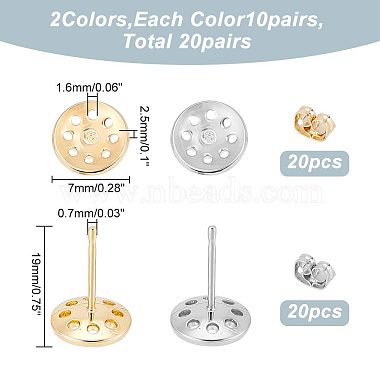 BENECREAT 20 Pairs 2 Color Brass Stud Earring Findings(KK-BC0010-63)-2