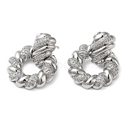 Twist Ring Clear Cubic Zirconia Stud Dangle Earrings, Brass Earrings for Women, Platinum, 31x24mm(EJEW-G373-03P)
