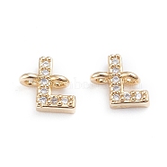 Brass Micro Pave Cubic Zirconia Links Connectors, Long-Lasting Plated, Letter, Clear, Real 18K Gold Plated, Letter.L, 7x7x2.8mm, Hole: 1.2mm(X-ZIRC-I042-16G-L)