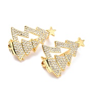 Brass Micro Pave Clear Cubic Zirconia Brooch for Christmas, Long-Lasting Plated, Lead Free & Cadmium Free & Nickel Low, Christmas Tree, Golden, 26.5x18x8mm, Pin: 0.8mm(ZIRC-I053-10G)