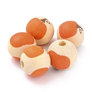 Autumn Theme Natural Wooden Beads, Round with Pumpkin Pattern, Chocolate, 16x15mm, Hole: 4mm(X-WOOD-O005-03D)