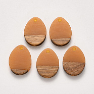 Transparent Resin & Walnut Wood Pendants, Waxed, Teardrop, Peru, 17.5x13x3mm, Hole: 2mm(X-RESI-S358-15-B02)