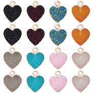 SUPERFINDINGS Electroplate Druzy Resin Pendants, with Iron Findings, Heart, Light Gold, Mixed Color, 15x12x3.5~4mm, Hole: 1mm, 32pcs/box(RESI-FH0001-07LG)