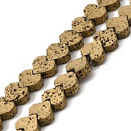 Electroplated Natural Lava Rock Beads Strands, Heart, Golden Plated, 8x8.5x3mm, Hole: 1mm, about 60pcs/strand, 16.54''(42cm)(G-Q1009-G01-01G)