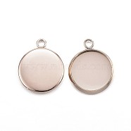 Ion Plating(IP) 304 Stainless Steel Pendant Cabochon Settings, Plain Edge Bezel Cups, Flat Round, Rose Gold, Tray: 12mm, 16.5x13.5x2mm, Hole: 1.8mm(STAS-G127-13-12mm-RG)