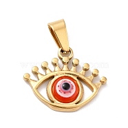 Vacuum Plating Handmade Evil Eye Resin Pendants, with 304 Stainless Steel Findings and 201 Stainless Steel Snap On Bails, Eye, Golden, Red, 16.5x20x3.5mm, Hole: 6x3mm(STAS-F277-24G-01)