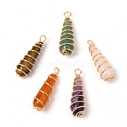 Natural Mixed Gemstone Pendants, with Real 18K Gold Plated Brass Findings, Teardrop, 37.5~38.5x10.5~12.5mm, Hole: 3~3.5mm(PALLOY-JF00956)