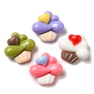 Opaque Resin Decoden Cabochons, Imitation Food, Cupcake with Heart, Mixed Color, 14x15x6mm(CRES-B019-06)