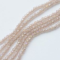 Electroplate Glass Beads Strands, AB Color Plated, Faceted Rondelle, Linen, 3.5~4x2.5~3mm, Hole: 0.5mm, about 123~127pcs/strand, 13.39 inch~13.78 inch(34cm~35cm)(X-EGLA-R048-3mm-33)