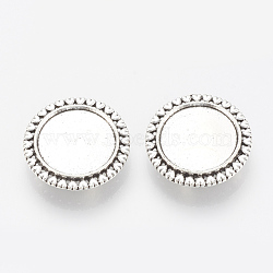 Tibetan Style Alloy Slide Charms Cabochon Settings, Cadmium Free & Lead Free, Flat Round, Antique Silver, Tray: 16mm, 22.5x5.5mm, Hole: 2x10mm, about 250pcs/1000g(TIBE-Q086-020AS-LF)