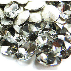 Glass Pointed Back Rhinestone Cabochons, Back Plated, Faceted Oval, Black Diamond, 12x10x5mm; about 336pcs/bag(RGLA-A010-10x12mm-215)