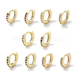 Brass Pave Cubic Zirconia Hoop Earrings for Women, Real 18K Gold Plated, Mixed Color, 9x2mm(EJEW-L269-134G)