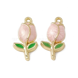 Alloy Enamel Pendants, Golden, Tulip Charm, Misty Rose, 22.5x11.5x3.5mm, Hole: 1.6mm(ENAM-K066-01D)