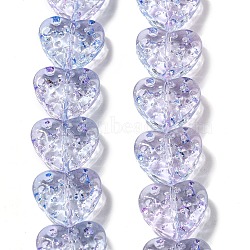 Glass Beads Strands, Heart, Lilac, 10x8mm, Hole: 1mm, about 98pcs/strand, 25.20''(64cm)(GLAA-B018-01C)