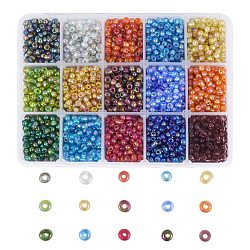 345~375G 15 Styles 6/0 Glass Seed Beads, Transparent, Round, Mixed Color, 23~25g/style(SEED-SZ0001-08)