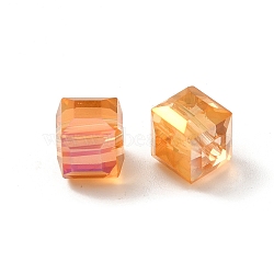 Electorplated Glass Beads, Rainbow Plated, Faceted, Cube, Dark Orange, 7x7x7mm, Hole: 1mm(EGLA-E006-1D)