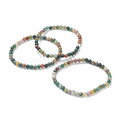 Natural Indian Agate Beaded Stretch Bracelets, Round, Beads: 4~5mm, Inner Diameter: 2-1/4 inch(5.65cm)(BJEW-A117-A-46)