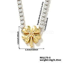 Golden Tone Brass Clear Cubic Zirconia Cup Chain Geometric Pendant Necklaces for Women, Clover, 15.75 inch(40cm)(LZ2256-5)