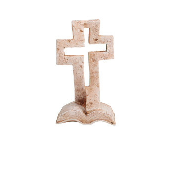 Resin Cross with Book Figurines, for Home Office Desktop Decoration, Antique White, 55x78x135mm
