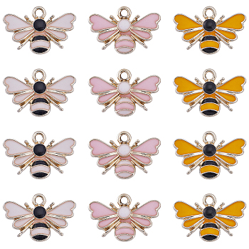 30Pcs 3 Colors Alloy Enamel Pendants, Bee Charm, Golden, 15x22.5x2mm, Hole: 2mm, 10pcs/color