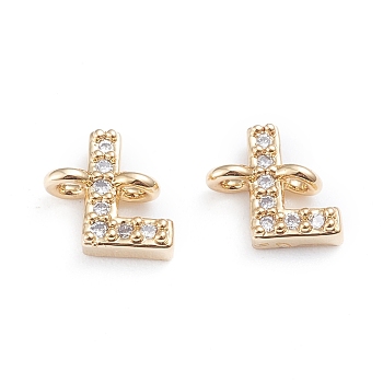 Brass Micro Pave Cubic Zirconia Links Connectors, Long-Lasting Plated, Letter, Clear, Real 18K Gold Plated, Letter.L, 7x7x2.8mm, Hole: 1.2mm
