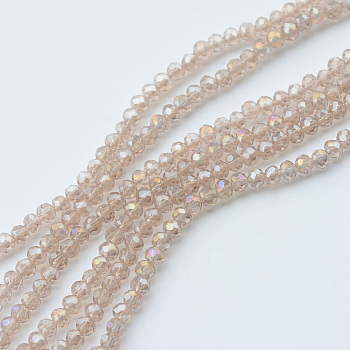 Electroplate Glass Beads Strands, AB Color Plated, Faceted Rondelle, Linen, 3.5~4x2.5~3mm, Hole: 0.5mm, about 123~127pcs/strand, 13.39 inch~13.78 inch(34cm~35cm)