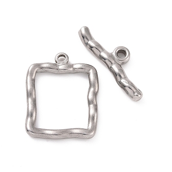 304 Stainless Steel Toggle Clasps, Wavy Square, Stainless Steel Color, Square: 25.5x20.5x2.5mm, Hole: 1.8mm, Bar: 27x8.5x3.5mm, Hole: 2mm