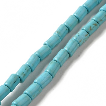 Synthetic Turquoise Dyed Beads Strands, Column, Turquoise, 6.5x4.5x4.5mm, Hole: 1mm, about 61pcs/strand, 15.28''(38.8cm)