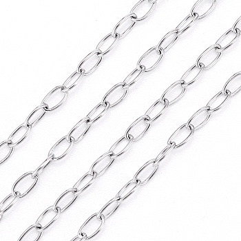 304 Stainless Steel Cable Chains, Soldered, with Card Paper, Oval, Stainless Steel Color, Links: 3x2x0.4mm, about 32.8 Feet(10m)/card