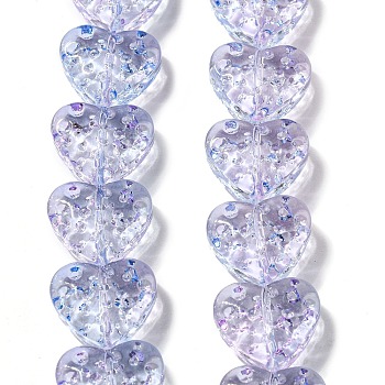 Glass Beads Strands, Heart, Lilac, 10x8mm, Hole: 1mm, about 98pcs/strand, 25.20''(64cm)