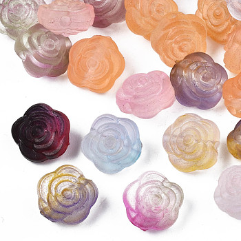 Two Tone Spray Painted Transparent Acrylic Beads, Frosted, Flower, Mixed Color, 11.5x12x9mm, Hole: 2mm, about 935pcs/500g