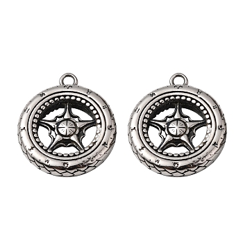 Viking 304 Stainless Steel Pendants, Tyre with Star, Antique Silver, 34x29x6.5mm, Hole: 3mm