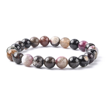 Tourmaline Stretch Bracelets, with Elastic Cord, Colorful, Round, Tourmaline, Beads: 8mm, 52mm inner diameter