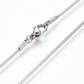 304 Stainless Steel Snake Chain Necklaces, with Lobster Claw Clasps, Stainless Steel Color, 19.68 inch(50cm)