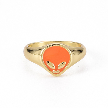 Alloy Enamel Wide Band Rings, Cadmium Free & Lead Free, Light Gold, Extra-Terrestrial, Coral, US Size 7 1/2(17.7mm)