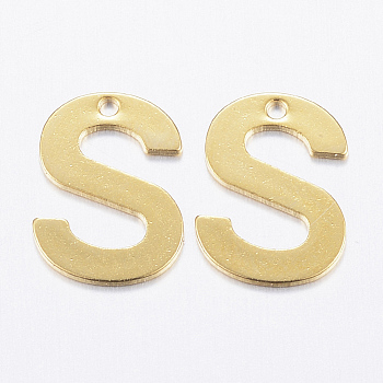 304 Stainless Steel Charms, Letter.S, Real 18K Gold Plated, 11x8.5x0.8mm, Hole: 1mm