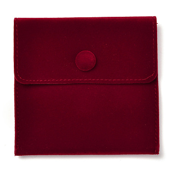 Square Velvet Jewelry Bags, with Snap Fastener, Dark Red, 10x10x1cm