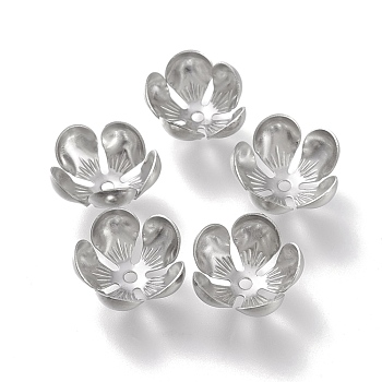 304 Stainless Steel Bead Caps, 5-Petal, Flower, Stainless Steel Color, 13x13x6mm, Hole: 1.5mm