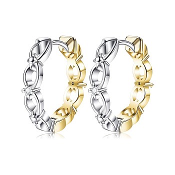 Brass Cubic Zirconia Hoop Earrings, Clear, Platinum & Golden, 18mm