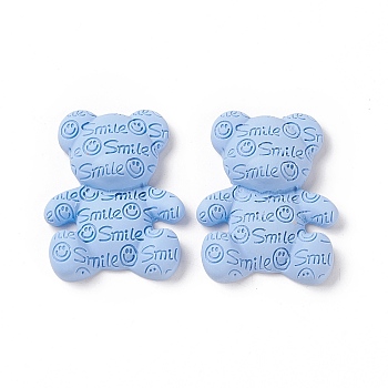 Opaque Resin Cabochons, Bear with Smiling Face Pattern, Cornflower Blue, 38x31x10mm