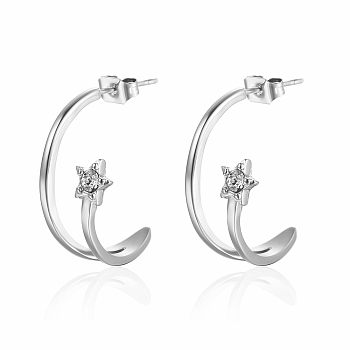Elegant Stainless Steel Arc-shaped Stud Earrings with Diamonds for Women