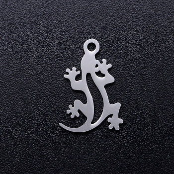 201 Stainless Steel Hollow Pendants, Lizard, Stainless Steel Color, 16x10.5x1mm, Hole: 1.5mm