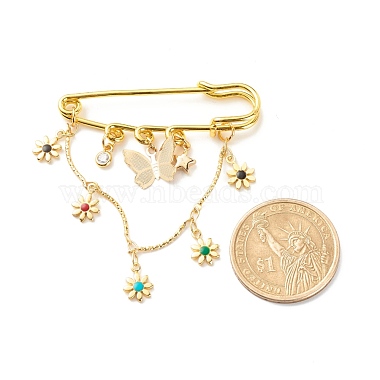 Butterfly & Star & Flower Charm Brass Brooch Pin(JEWB-BR00060)-6