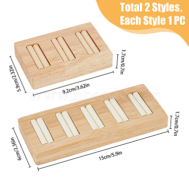 2Pcs 2 Styles Rectangle 5-Slot Bamboo & 3-Slot Wood Ring Display Tray Stands(RDIS-HY0001-02B)-2