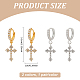 2Pcs 2 Colors Brass Cross Dangle Hoop Earrings with Rhinestone(EJEW-AN0004-64)-2