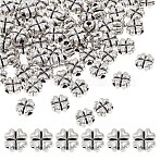 100Pcs Tibetan Style Zinc Alloy Beads, Clover, Antique Silver, 8x8x4mm, Hole: 1.9mm(TIBEB-DC0001-13)