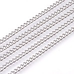 Non-Tarnish 3.28 Feet 201 Stainless Steel Curb Chains, Unwelded, Faceted, Stainless Steel Color, 3mm(X-CHS-L017-22B)