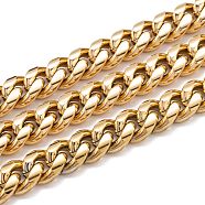304 Stainless Steel Cuban Link Chain, Unwelded, with Spool, Golden, 12.5x10x5mm, 16.4 Feet(5m)/roll(STAS-B019-02C-G)