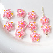 Handmade Lampwork Beads, Famille Rose Porcelain, Star, Hot Pink, 13x6mm, Hole: 1.2mm(PW-WG6F937-01)