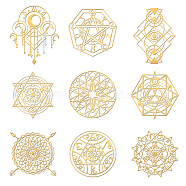 Nickel Decoration Stickers, Metal Resin Filler, Epoxy Resin & UV Resin Craft Filling Material, Golden, Magic Array, Mixed Shapes, 40x40mm, 9 style, 1pc/style, 9pcs/set(DIY-WH0450-078)